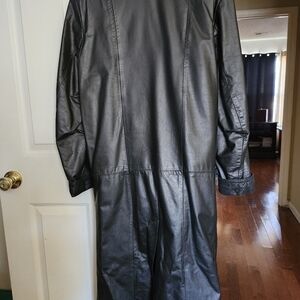 Woman's long leather coat